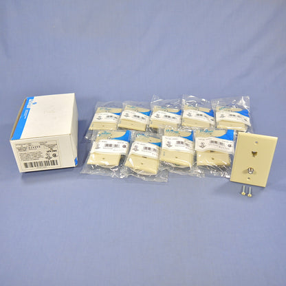 10 Leviton Ivory Cable CATV Video Jack Phone Wallplates 6P4C Type 625D 40259-I