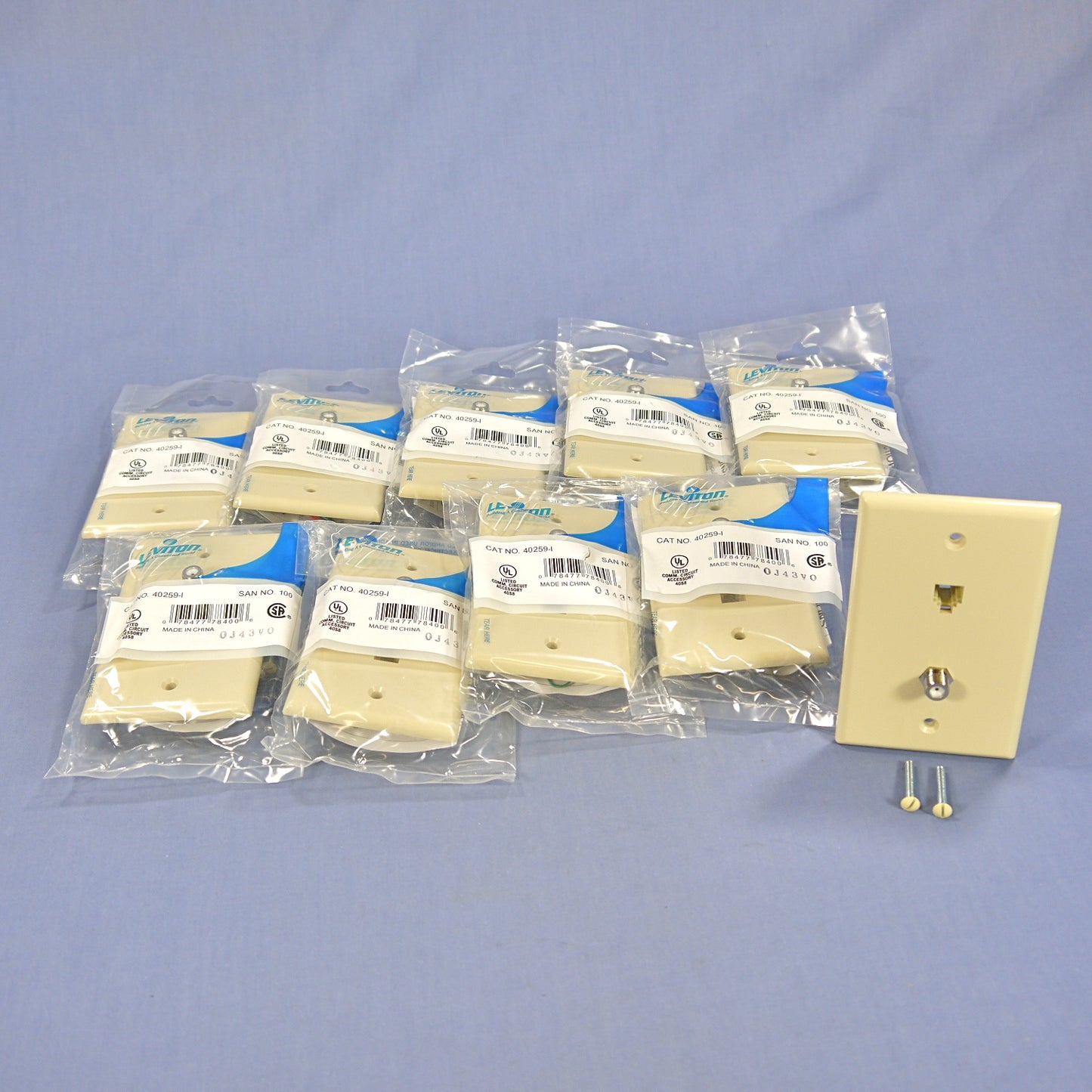 10 Leviton Ivory Cable CATV Video Jack Phone Wallplates 6P4C Type 625D 40259-I
