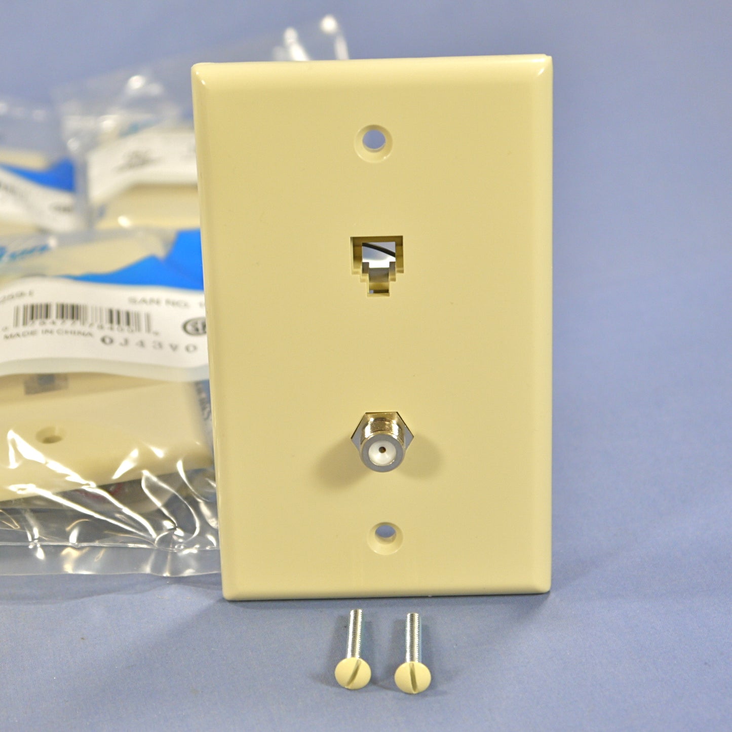 10 Leviton Ivory Cable CATV Video Jack Phone Wallplates 6P4C Type 625D 40259-I