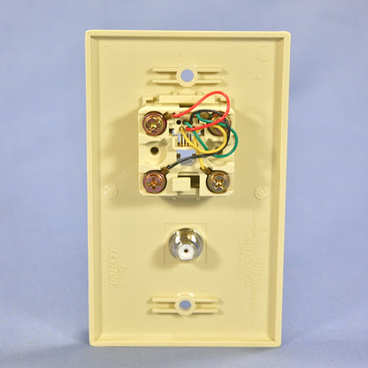 10 Leviton Ivory Cable CATV Video Jack Phone Wallplates 6P4C Type 625D 40259-I