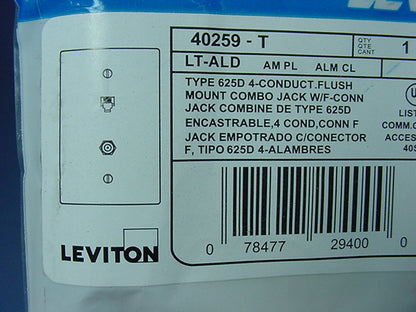 Leviton 40259-T Light Almond 1-Gang Phone Jack F Connector Unbreakable Wallplate