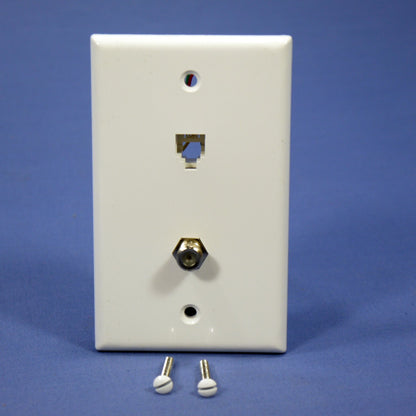 Leviton White Cable CATV Video Jack Wallplate Telephone Coax 6P4C 625D 40259-W