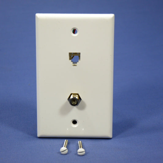 Leviton White Cable CATV Video Jack Wallplate Telephone Coax 6P4C 625D 40259-W