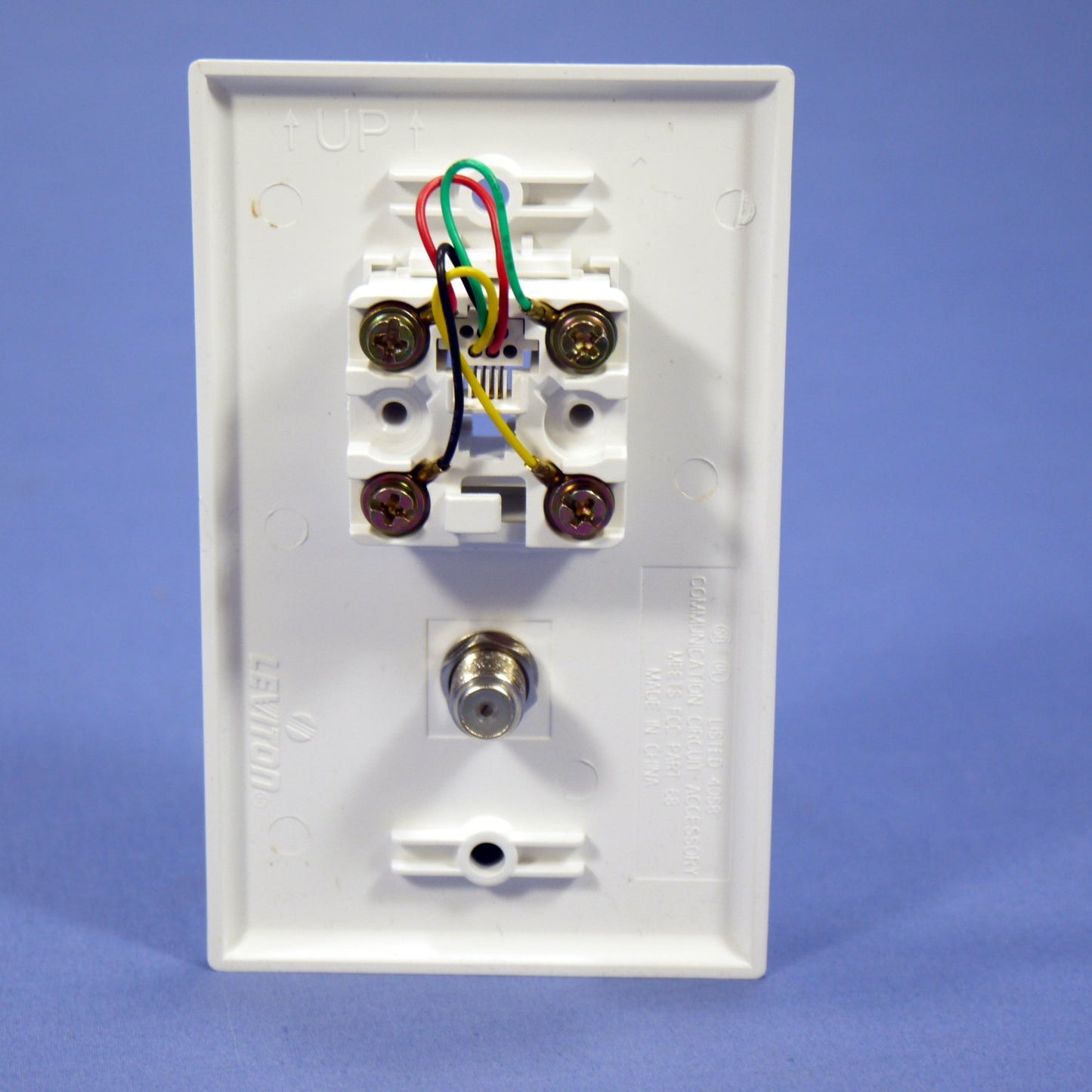 Leviton White Cable CATV Video Jack Wallplate Telephone Coax 6P4C 625D 40259-W