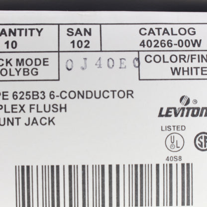 10 Leviton White Dual Phone Jack Flush Wallplates 6-Wire 6P6C Type 625B3 40266-W