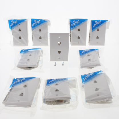 10 Leviton White Dual Phone Jack Flush Wallplates 6-Wire 6P6C Type 625B3 40266-W