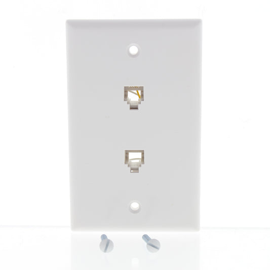 Leviton40266-W White Dual 6-Wire Telephone Jack Flush Wallplate 6P6C Type 625B3