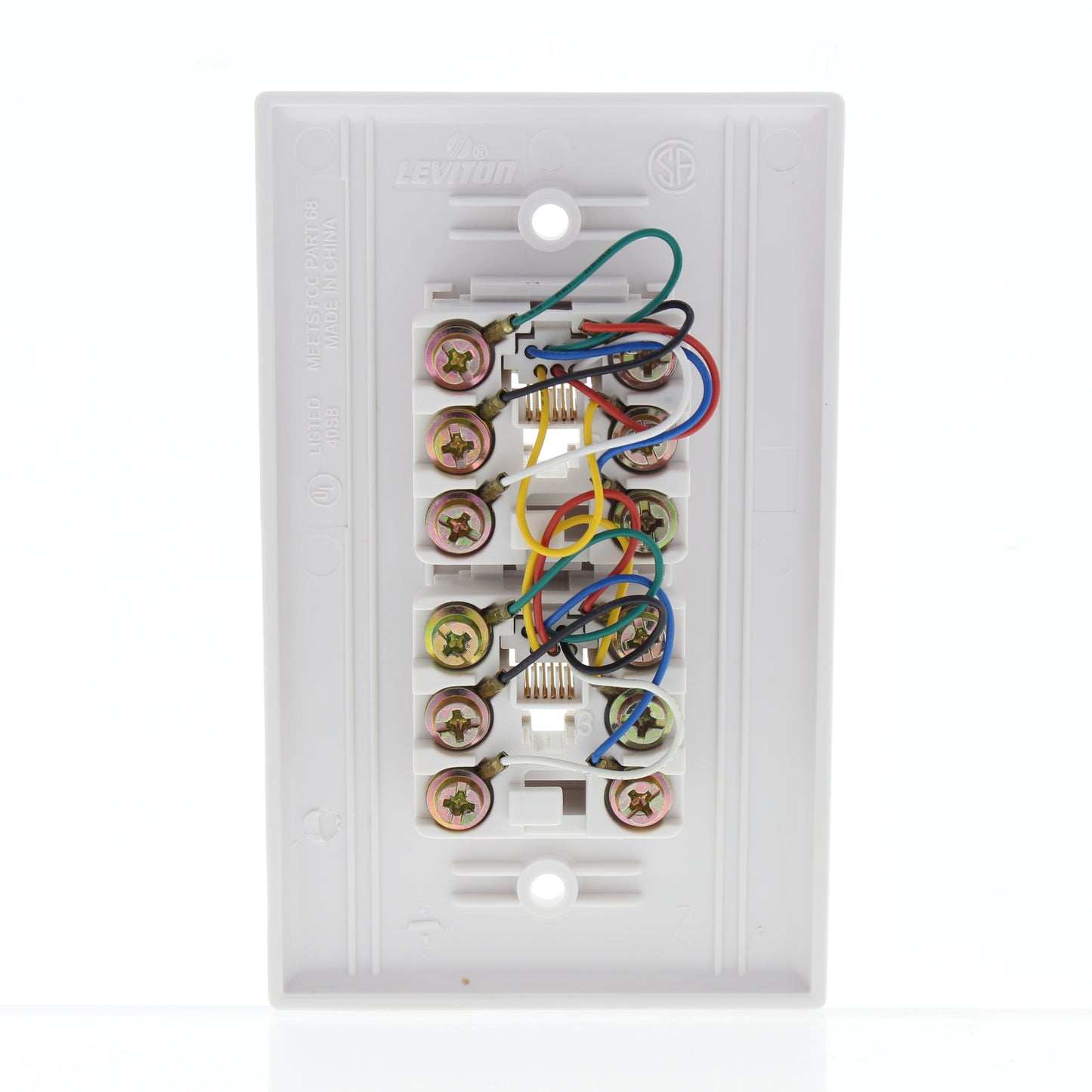 Leviton40266-W White Dual 6-Wire Telephone Jack Flush Wallplate 6P6C Type 625B3