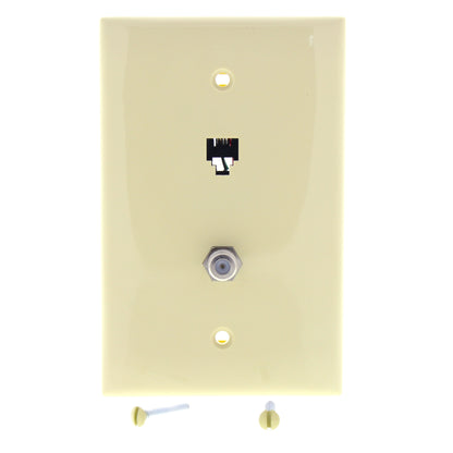 Leviton 40539-CMI Ivory 1-Gang Phone Jack F Connector Nylon Mid-Size Wallplate