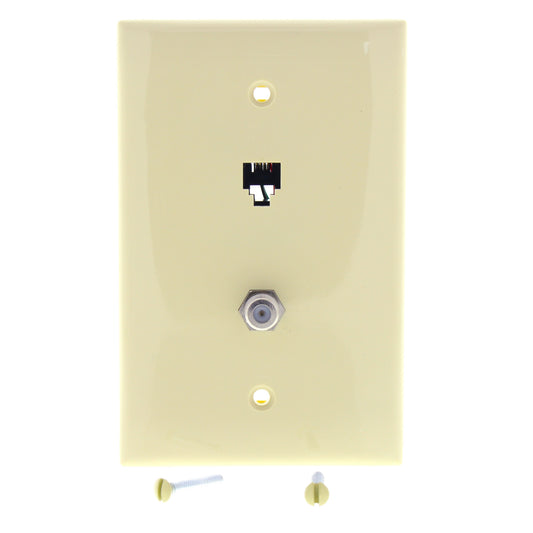 Leviton 40539-CMI Ivory 1-Gang Phone Jack F Connector Nylon Mid-Size Wallplate