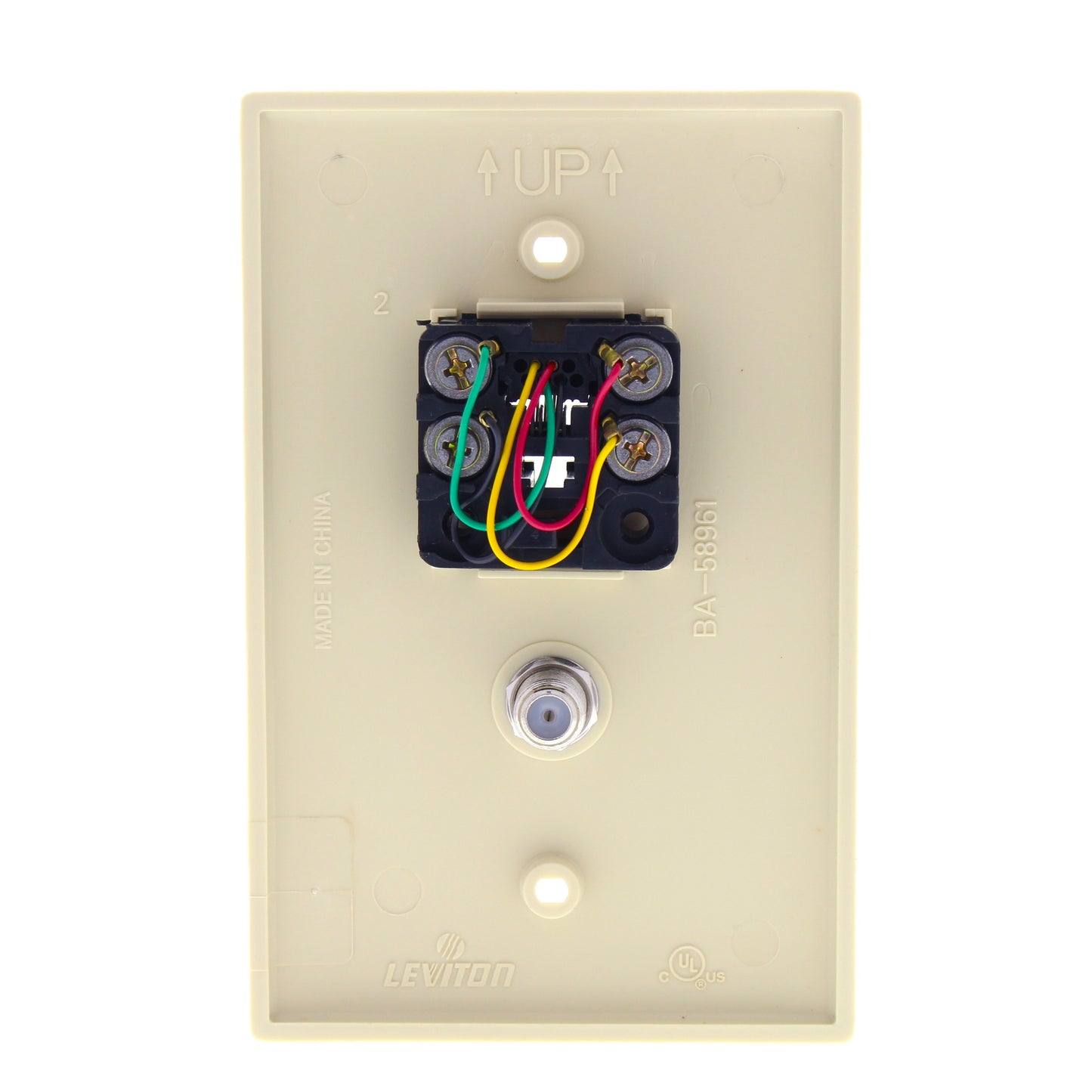 Leviton 40539-CMI Ivory 1-Gang Phone Jack F Connector Nylon Mid-Size Wallplate