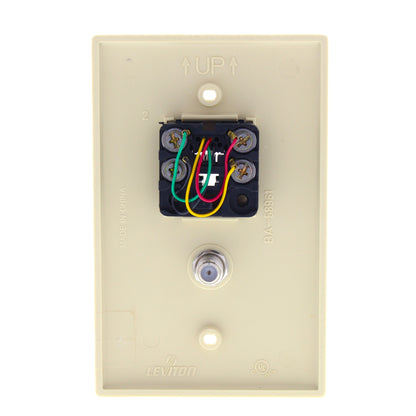Leviton 40539-CMI Ivory 1-Gang Phone Jack F Connector Nylon Mid-Size Wallplate