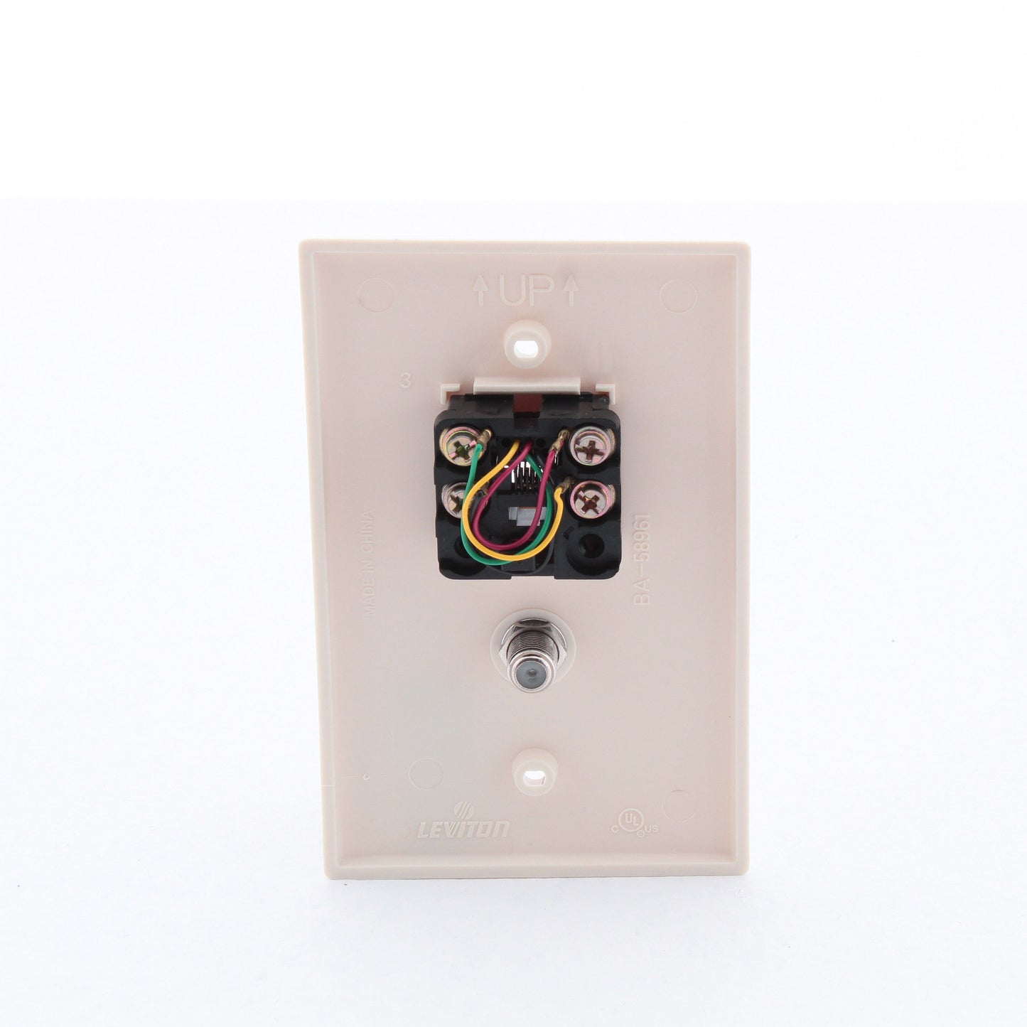 Leviton 40539-CMT Light Almond 1-Gang Phone Jack Coaxial Nylon Midsize Wallplate