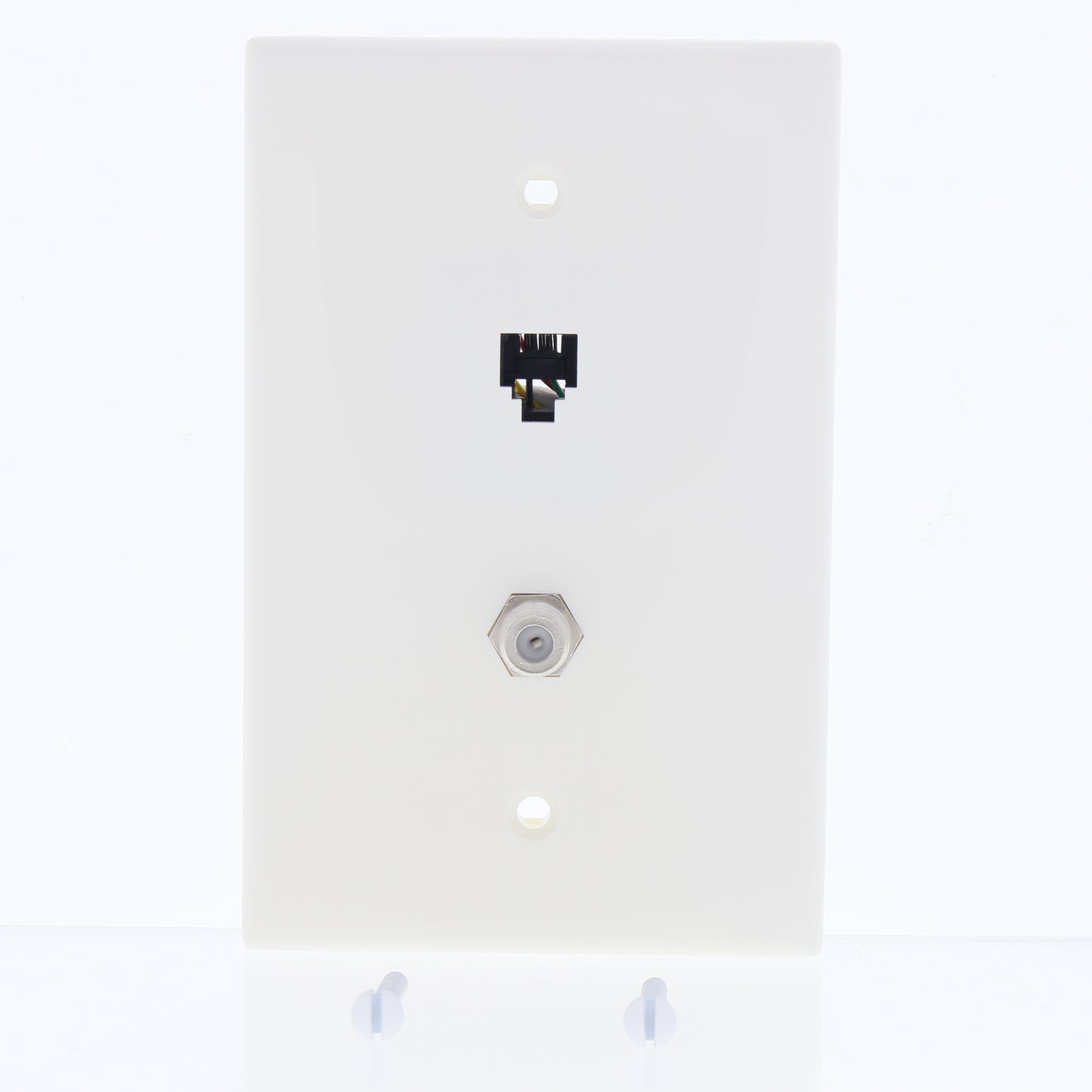 Leviton White Midway 4-Wire Modular Telephone Coax Jack Wall Plate 40539-CMW