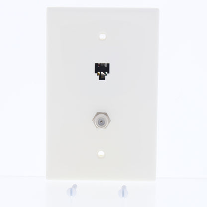 Leviton White Midway 4-Wire Modular Telephone Coax Jack Wall Plate 40539-CMW