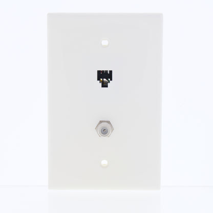 Leviton White Midway 4-Wire Modular Telephone Coax Jack Wall Plate 40539-CMW