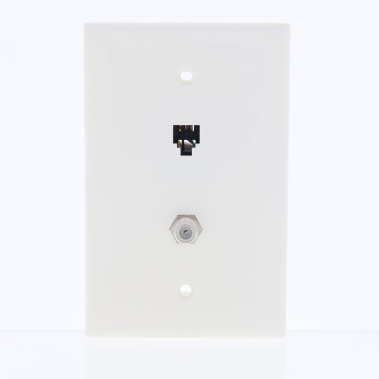 Leviton White Midway 4-Wire Modular Telephone Coax Jack Wall Plate 40539-CMW