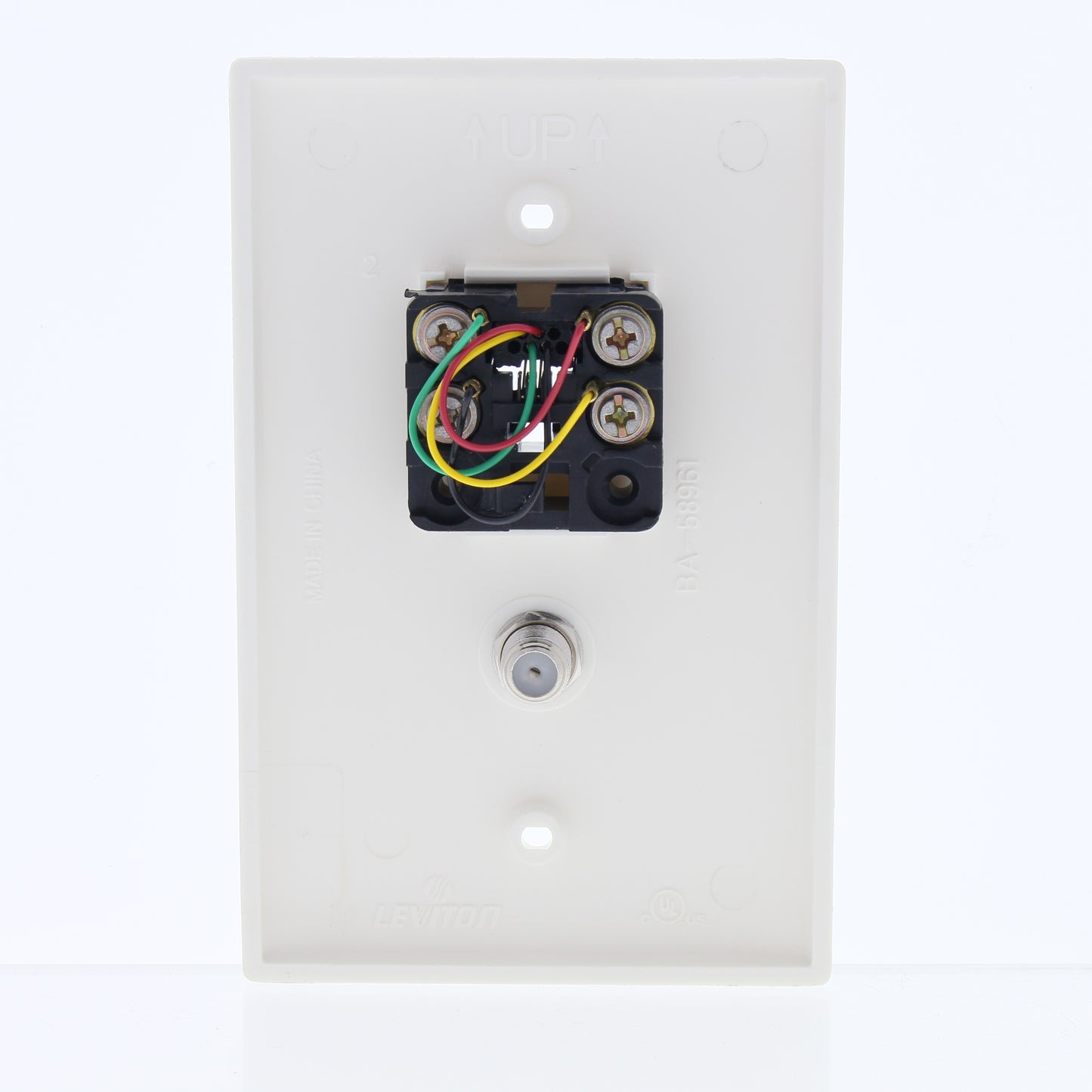 Leviton White Midway 4-Wire Modular Telephone Coax Jack Wall Plate 40539-CMW