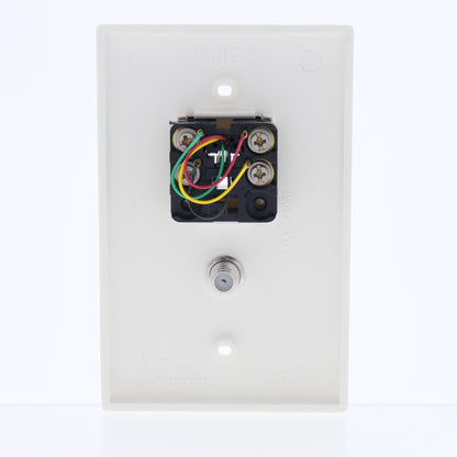 Leviton White Midway 4-Wire Modular Telephone Coax Jack Wall Plate 40539-CMW