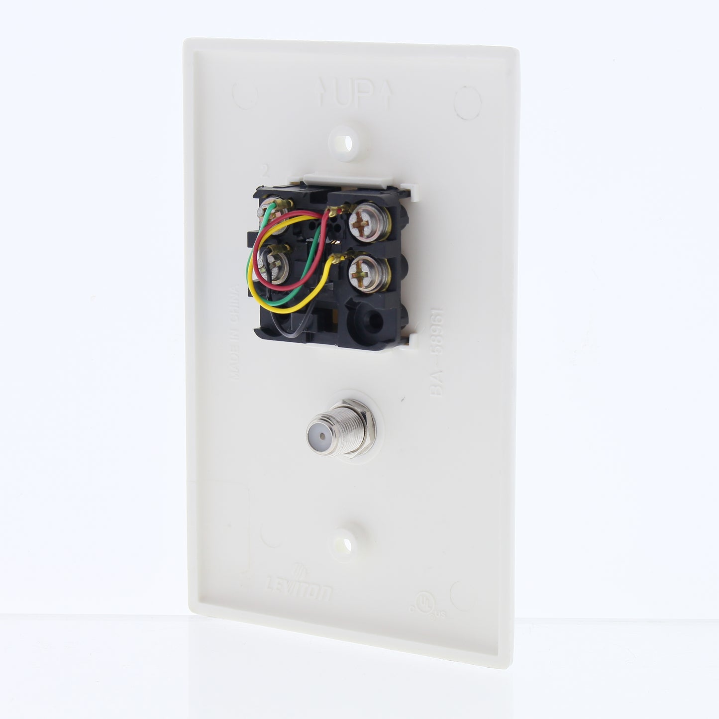 Leviton White Midway 4-Wire Modular Telephone Coax Jack Wall Plate 40539-CMW