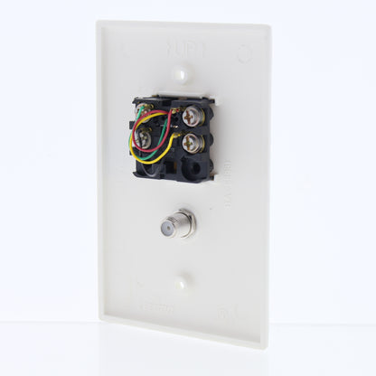 Leviton White Midway 4-Wire Modular Telephone Coax Jack Wall Plate 40539-CMW