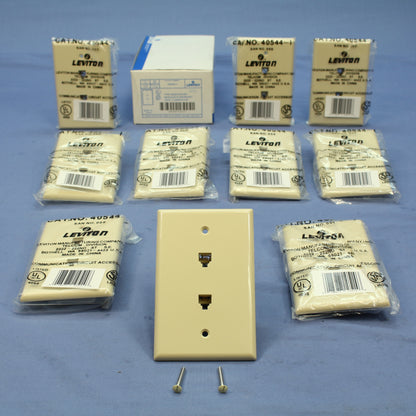 10 Leviton Ivory Duplex Phone Jacks Midway Wall Plate 4-Wire Telephone 40544-I