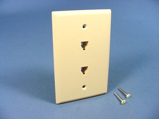 Leviton Ivory Duplex Phone Jack Large Midway Wall Plate 4-Wire Telephone 40544-I