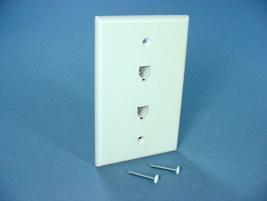 Leviton 40544-W White Duplex Phone Jack Midway Wallplate 4-Wire Telephone