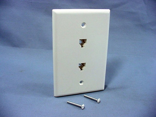 Leviton White Duplex Phone Jack Large Midway Wall Plate 6-Wire Telephone 40566-W
