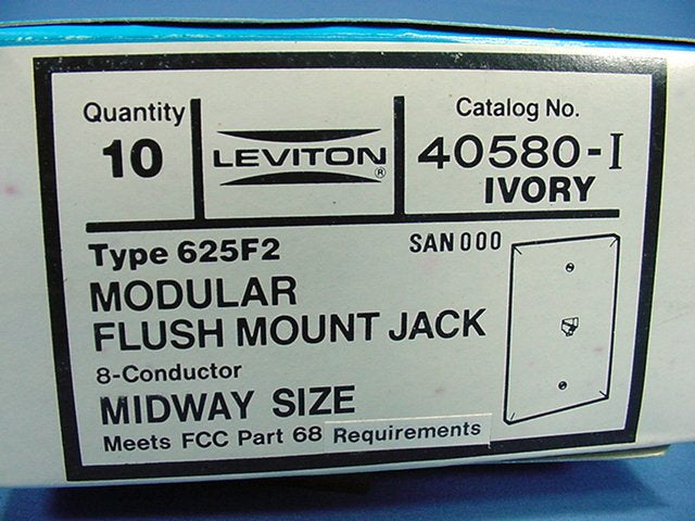Leviton 40580-I Ivory Large Jack Telephone Wallplates 8-Position 8-Wire 10-Pack
