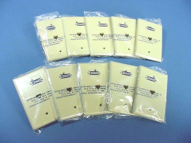 Leviton 40580-I Ivory Large Jack Telephone Wallplates 8-Position 8-Wire 10-Pack