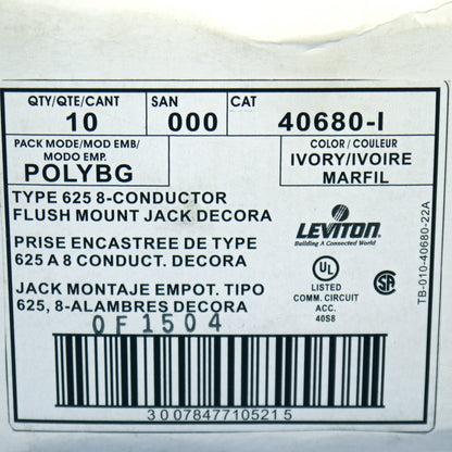 10 Leviton Ivory Decora 8-Wire D�cor Phone Jack Telephone Modular Outlet 40680-I