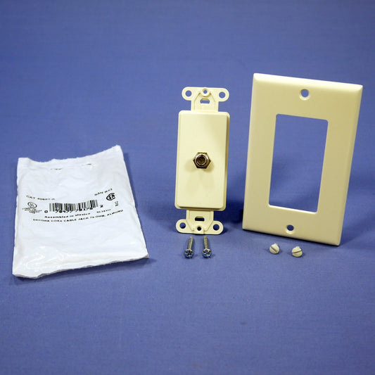 Leviton 40681-A Almond Decora Coaxial Cable CATV Wallplate Video F-Type Jack