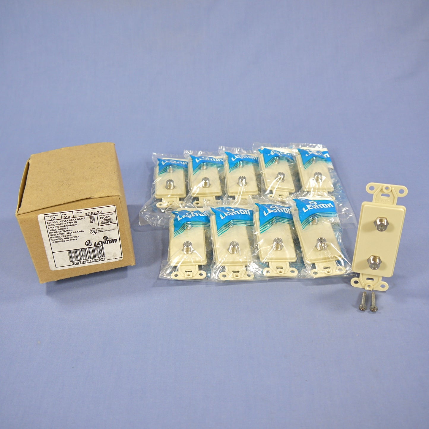 10 Leviton Ivory Decora Dual CATV Coaxial Cable Jack Wall Plates Duplex 40682-I
