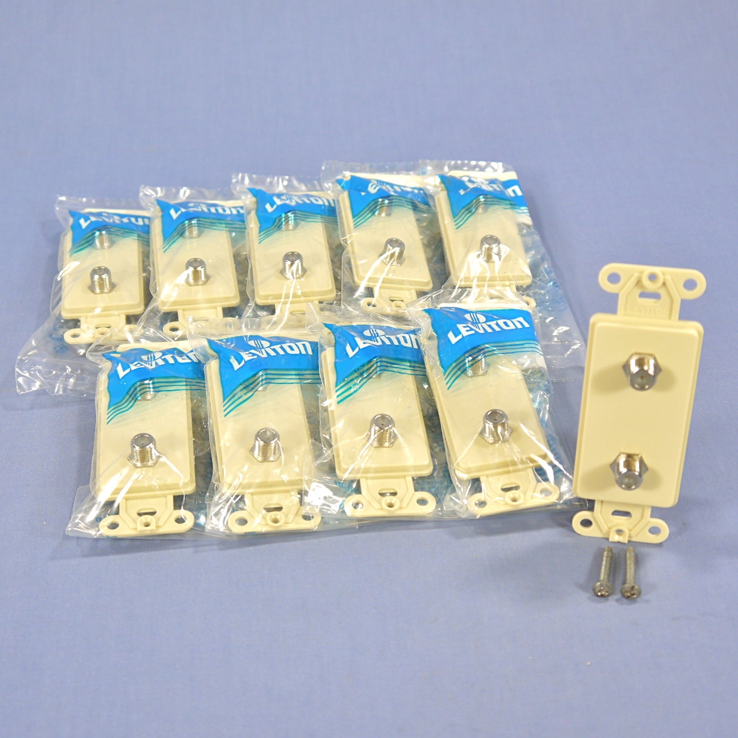 10 Leviton Ivory Decora Dual CATV Coaxial Cable Jack Wall Plates Duplex 40682-I
