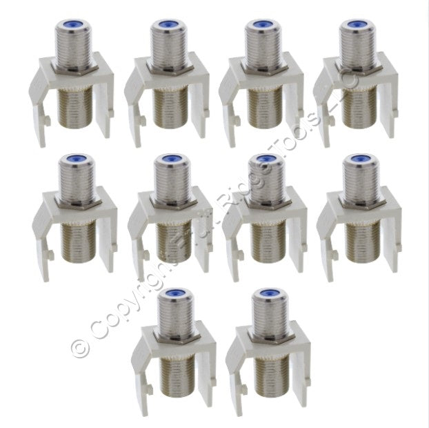 10 Leviton Almond Quickport F-Type Coax Cable Connector Jacks 40731 Blue Center