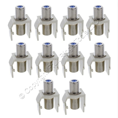 10 Leviton Almond Quickport F-Type Coax Cable Connector Jacks 40731 Blue Center