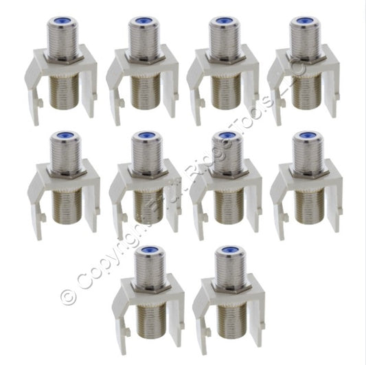 10 Leviton Almond Quickport F-Type Coax Cable Connector Jacks 40731 Blue Center