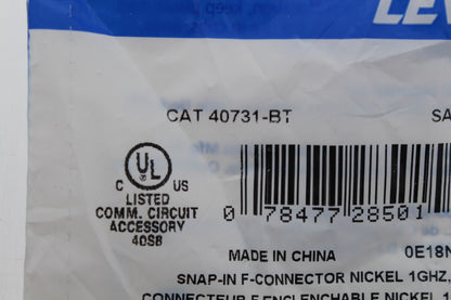 Leviton Light Almond Quickport F-Type Coax Connector Jack 40731-BT Blue Center