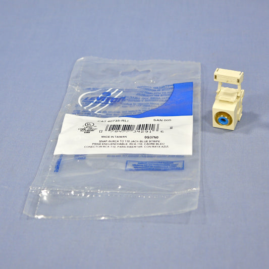 Leviton Quickport Ivory RCA Stereo Audio Gold Jack Blue Stripe 110 40735-RLI