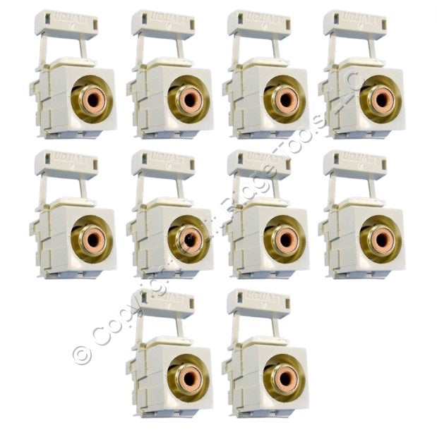 10 Leviton Quickport Ivory RCA Stereo Audio Gold Jacks Orange Stripe 40735-ROI