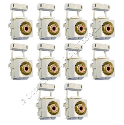10 Leviton Quickport Ivory RCA Stereo Audio Gold Jacks Orange Stripe 40735-ROI