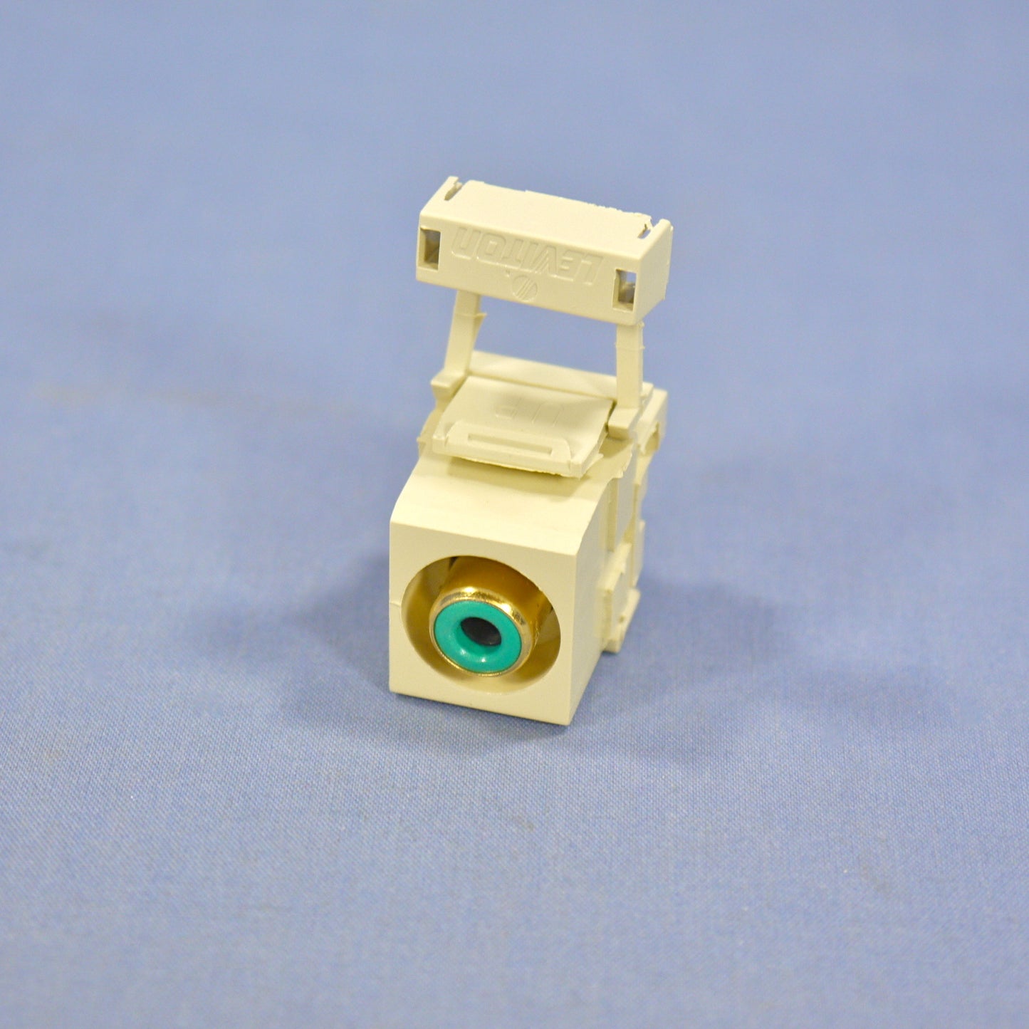 Leviton Quickport Ivory RCA Stereo Audio Gold Jack Green Stripe Barrel 40735-RVI