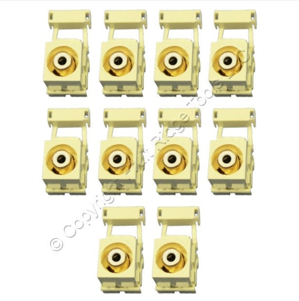 10 Leviton Quickport Almond RCA Stereo Audio Gold Jacks White Strip Barrel 40735