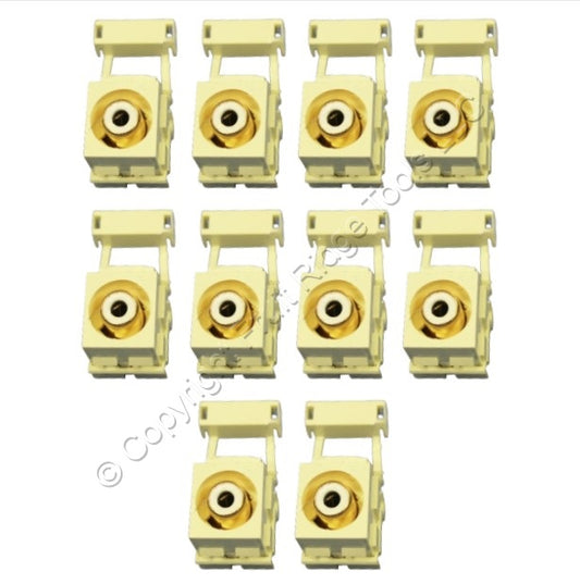 10 Leviton Quickport Almond RCA Stereo Audio Gold Jacks White Strip Barrel 40735