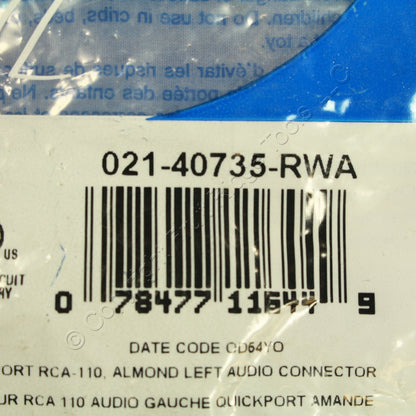 10 Leviton Quickport Almond RCA Stereo Audio Gold Jacks White Strip Barrel 40735