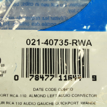 Leviton Quickport Almond RCA Stereo Audio Gold Jack White Strip Barrel 40735-RWA