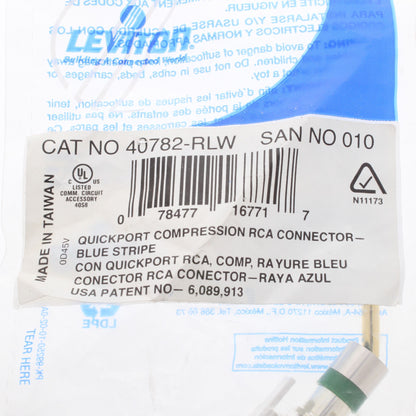 Leviton Quickport White RCA Jack Coaxial Cable Connector Blue Barrel 40782-RLW