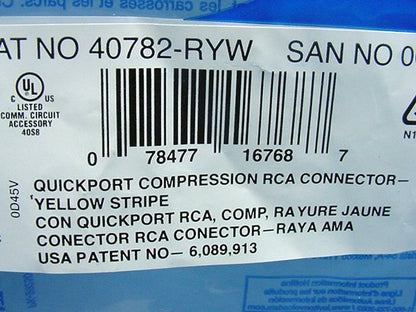 Leviton Quickport White Compression RCA Coax Connector Yellow Center 40782-RYW