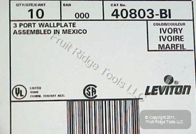 Leviton 40803-BI Ivory Quickport 1-Gang 3-Port Modular Wallplates Covers 10-Pack